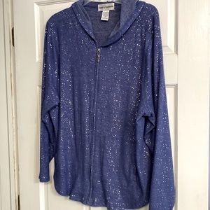 Sparlkly, stretchy zip up top.  XL. Blue with silver.